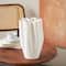White Ceramic Abstract Ribbed Dimensional Folded Vase with Floral Shaped Rim